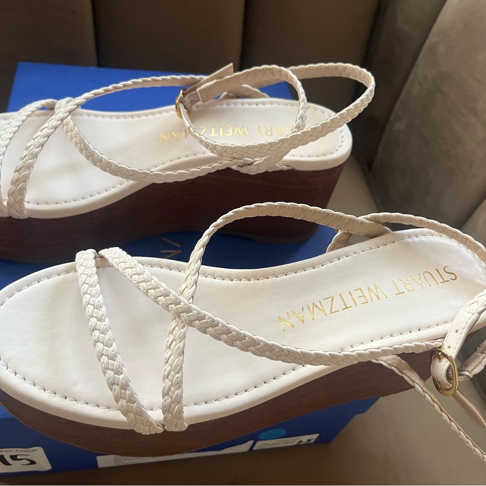 Stuart Weitzman “Wovette Wedge”  Cream Braided Wedge Sandals Sz 7.5 new